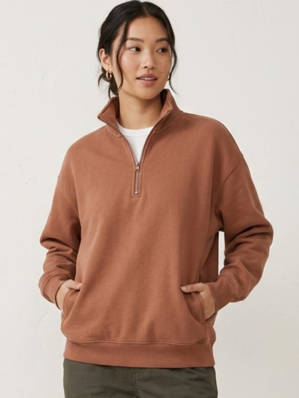 TNA Women's Size XS (1) Brown Cozy Fleece Mega Fit 1/2 Zip Sweatshirt